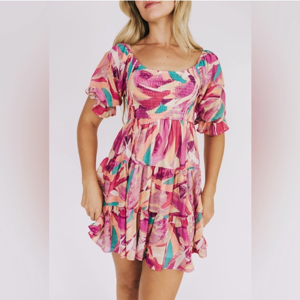 NWT. Flying Tomato smocked tiered dress.